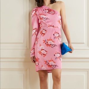LES RÊVERIES One-sleeve floral-print matte-satin mini dress